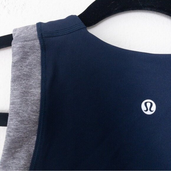 Lululemon Kick Serve Sweat Bra 6 Navy Heathered Slate Lemon Sleeveless Top - Picture 8 of 9